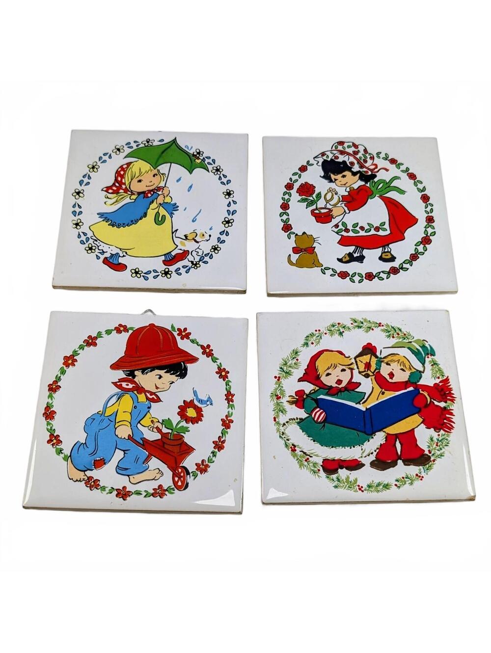 Set of 4 80s Retro JASCO Ceramic Hanging Trivets